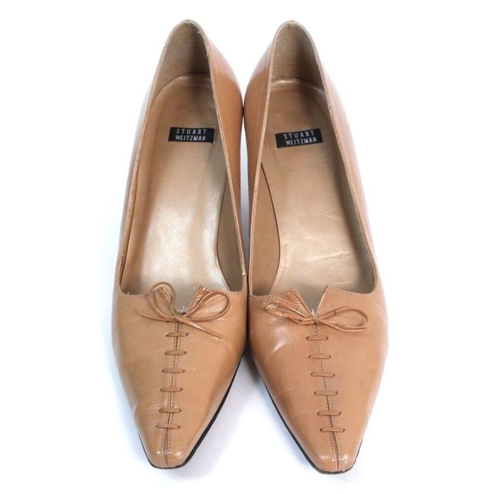 Stuart Weitzman Women's 8B Tan Leather Corset Lace Vintage Kitten Heels